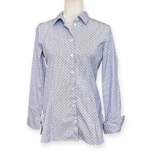 Ann Taylor Factory Women's Button Down Shirt S Blue White Polka Dot Long Sleeve